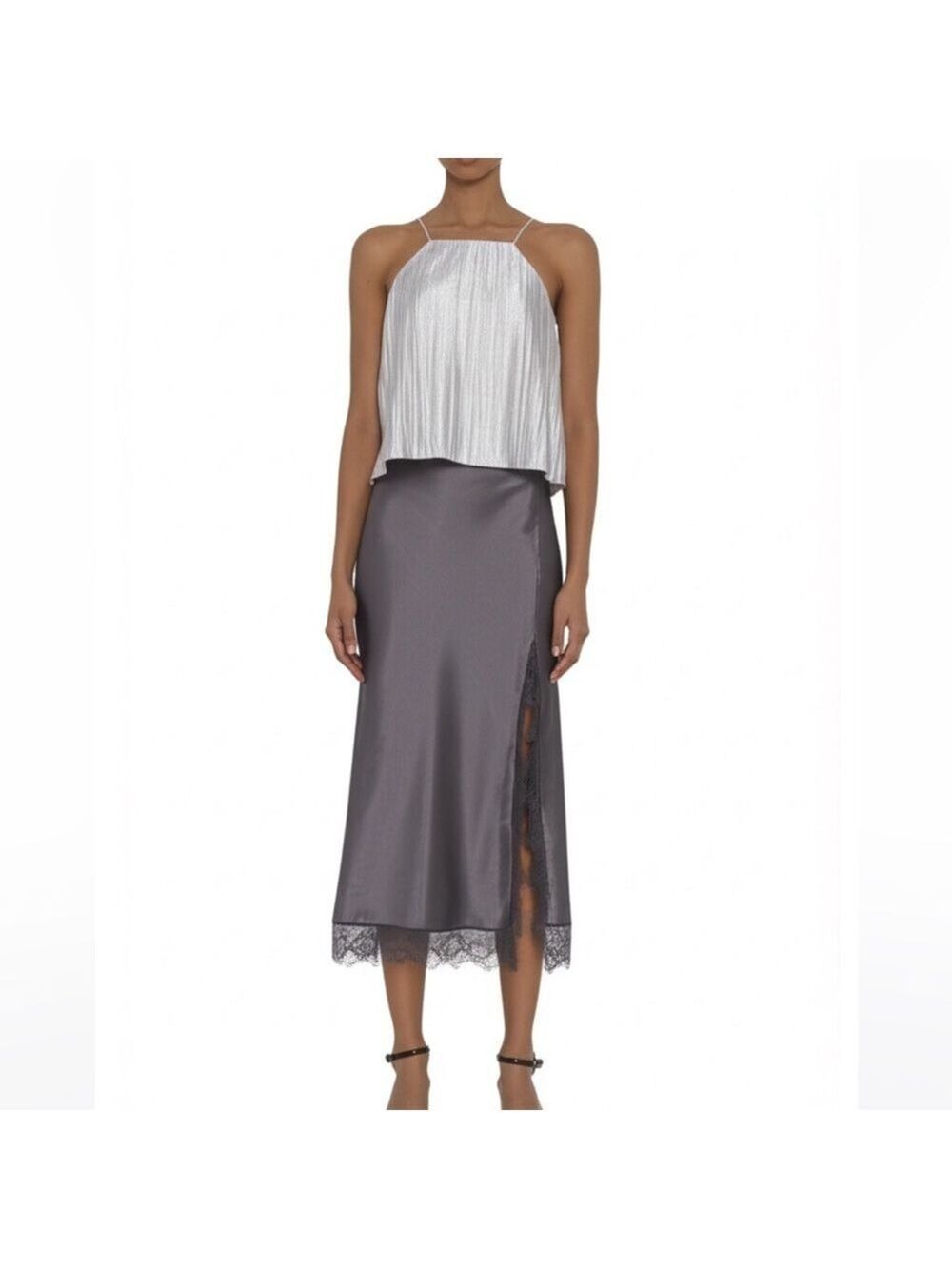 Top Shop crinkly plisse metallic silver race back sleeveless tank top 6